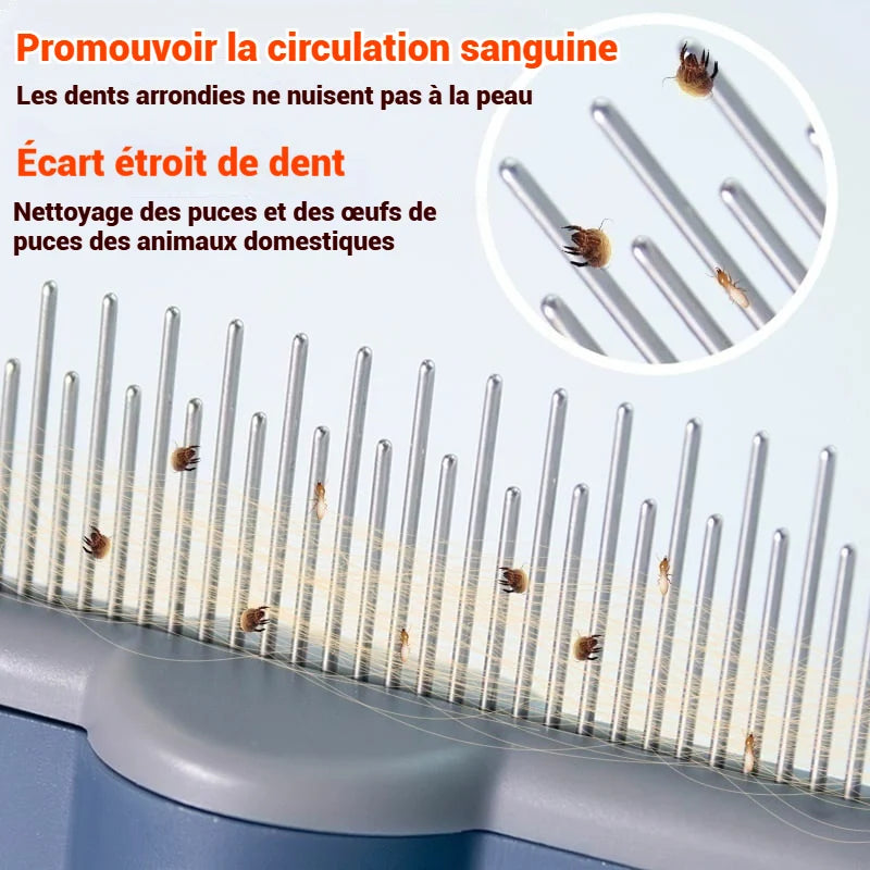 Brosse pour animaux de compagnie avec peigne anti-puces autonettoyant