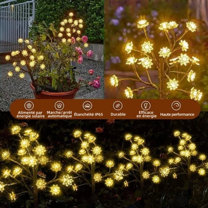 Lampes solaires de jardin multicolores en fleurs de cerisier imperméables pour l'extérieur