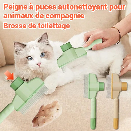 Brosse pour animaux de compagnie avec peigne anti-puces autonettoyant