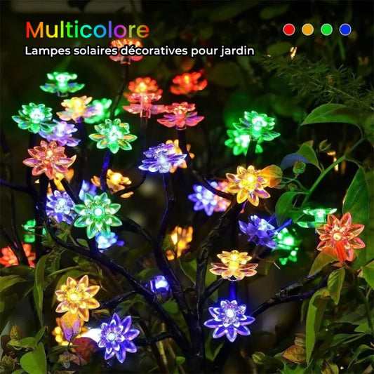 Lampes solaires de jardin multicolores en fleurs de cerisier imperméables pour l'extérieur