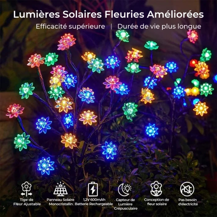 Lampes solaires de jardin multicolores en fleurs de cerisier imperméables pour l'extérieur