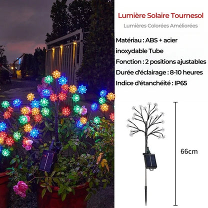 Lampes solaires de jardin multicolores en fleurs de cerisier imperméables pour l'extérieur