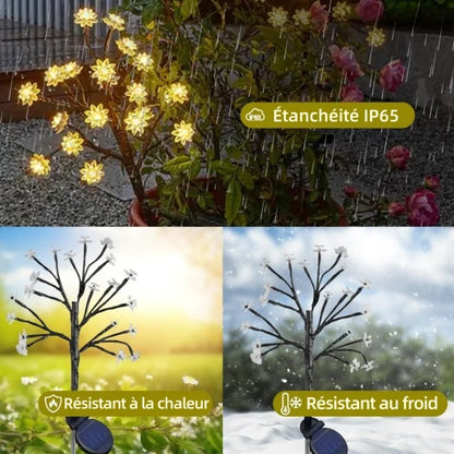 Lampes solaires de jardin multicolores en fleurs de cerisier imperméables pour l'extérieur